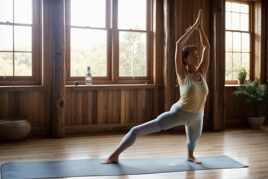 Pieds ancrés sur le tapis de yoga, symbole de tonification en douceur et de stabilité