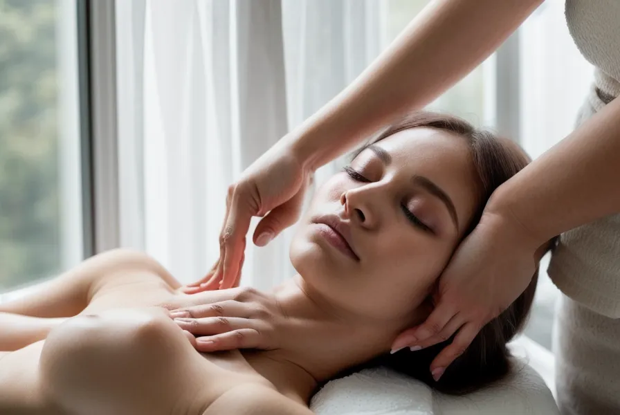 Femme massant doucement sa nuque, geste d'étirement doux après quarante ans