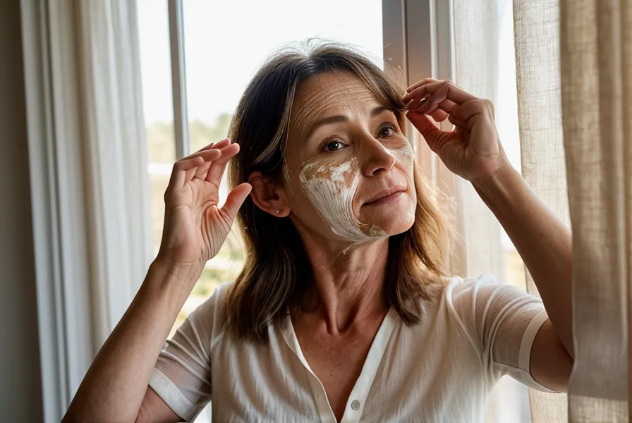 Ingrédients naturels pour un soin du visage fait maison, posés sur un linge en lin avant la routine de gymnastique faciale