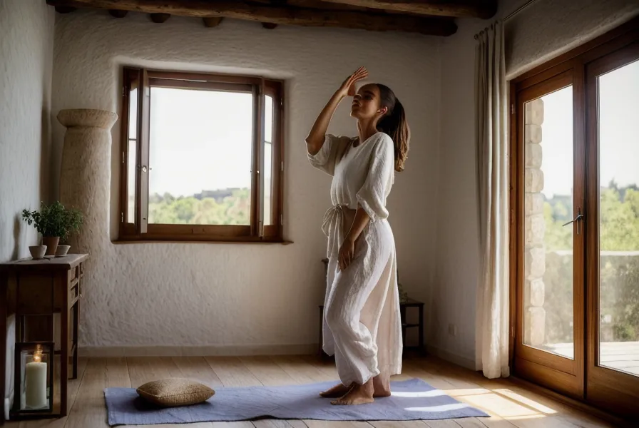 Texture épaisse d'un tapis de yoga posé sur un parquet clair, pensé pour un mouvement doux qui ménage les genoux