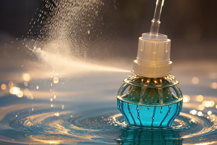 Brume fine d'eau florale vaporisée dans la lumière du soleil